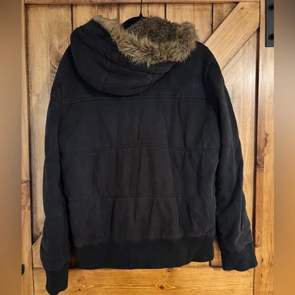 American Eagle Men’s Faux Fur Hooded Jacket Vintage Y2K Large - Picture 2 of 6